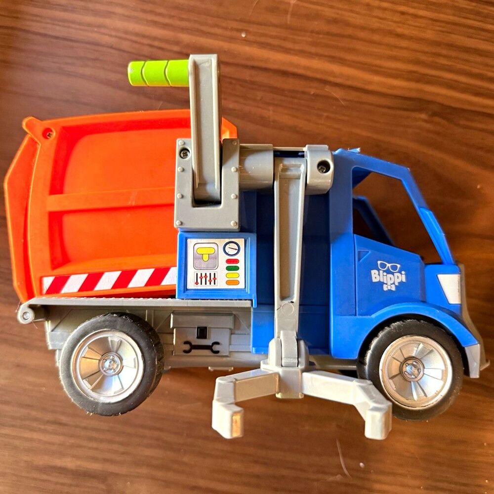 Blippi Blue & Orange Toy Garbage/Recycling Truck Vehicle ONLY w/ Moving Arm